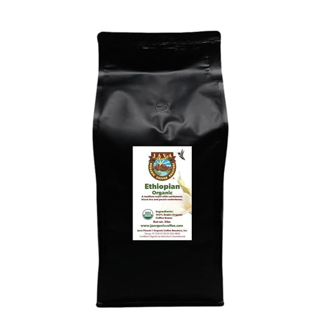 Java Planet Organic, Ethiopian Medium Roast, Low Acid, Whole Bean Coffee 5LB Bag