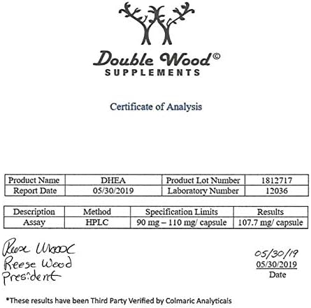 DHEA 100mg | 180 Capsules | Max Strength 6 Month Supply | Third Party Tested | Hormone Balance & Healthy Aging by Double Wood