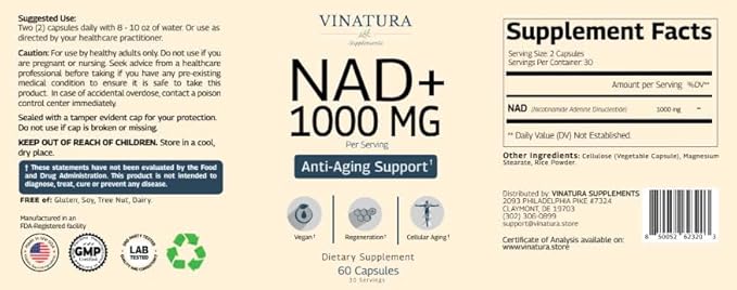 NAD Supplement 1000mg - Pure NAD Supplement for Anti-Aging