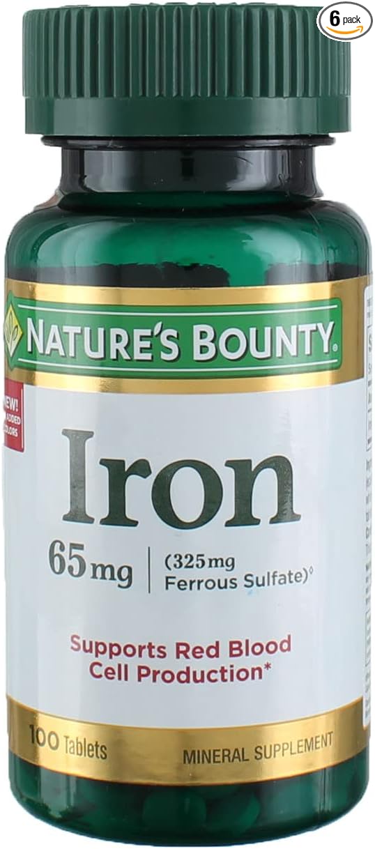Nature's Bounty Iron 65 mg Tablets 100 Tablets (Pack of 6)