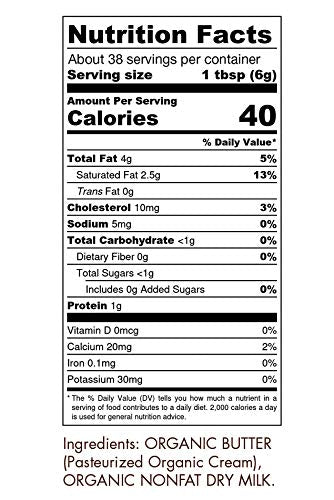 Organic Grassfed Real Butter Powder - Keto NON GMO rBST Hormone Free Paleo Low Carb Sugar Free Gluten Free - Healthy Fat Bomb - Great in Keto Coffee - Unsalted 8oz