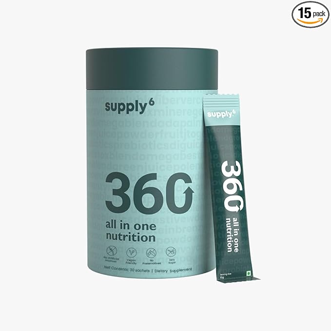 360 Greens Powder with 80+ Superfoods, Ayurvedic Herbs, Vitamins, Minerals, Probiotics & Botanicals | Supports Energy, Gut Health & Immunity | Plant-Based & No Added Sugar | 15 Servings