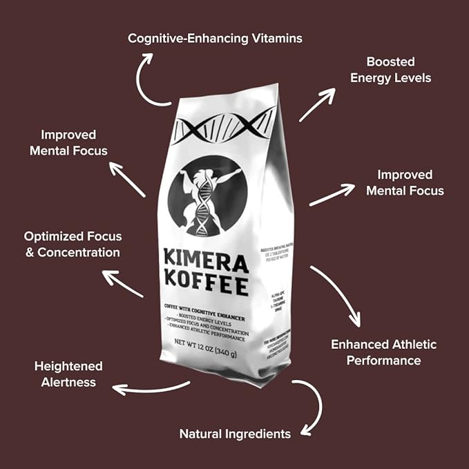 Kimera Koffee Original Blend - Organic Medium Roast Ground Coffee, Vitamin-Infused with Taurine, Alpha GPC, DMAE, L-Theanine for Cognitive Support & Athletic Performance, 12oz