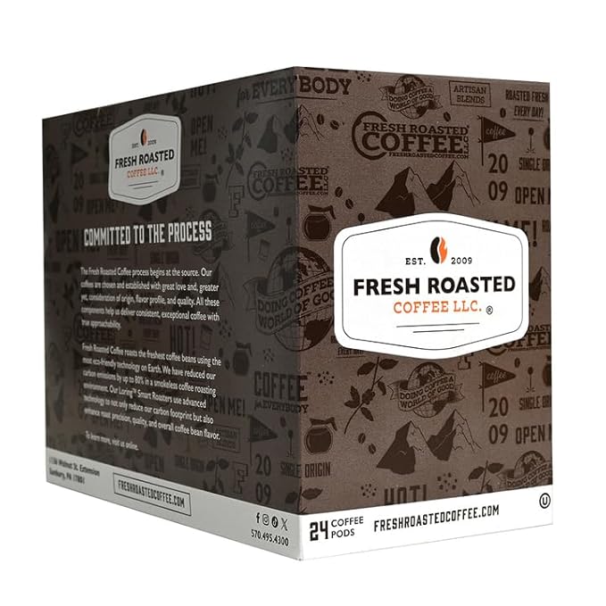 Fresh Roasted Coffee, Organic White Knight, Light Roast, 24 Pods for K Cup Brewers