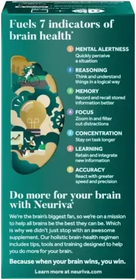 NEURIVA Ultra Brain Supplement for Mental Alertness, Memory, Focus & Concentration with Clinically Tested Cognivive, Neurofactor, Phosphatidylserine, Vitamins B6 & B12, 60 Count Capsules (2 Pack)
