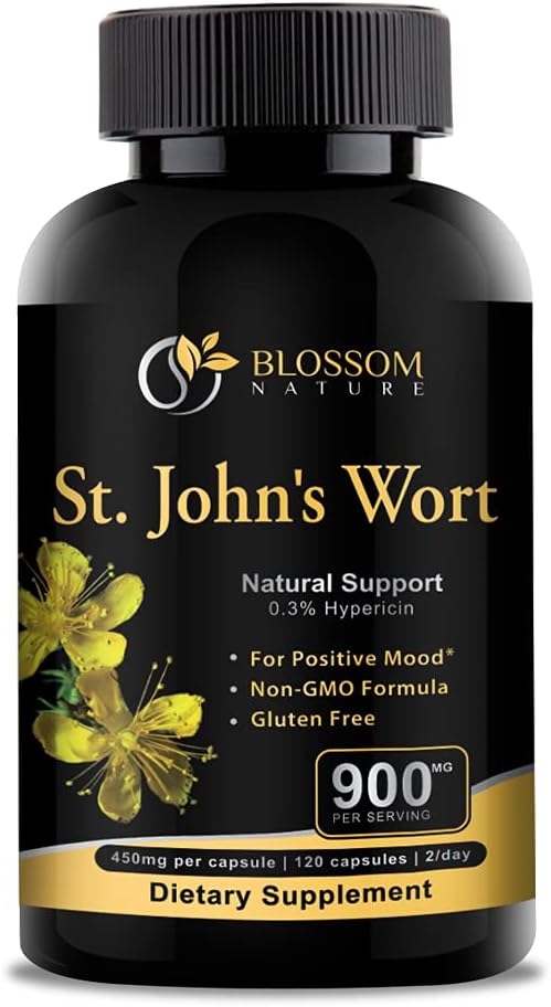 St Johns Wort 900mg-Mood Support Supplement*-Calm Supplements*-120 Vegetable Capsules(2 Month Supply),450mg of Perforatum),0.3%Hypericin per