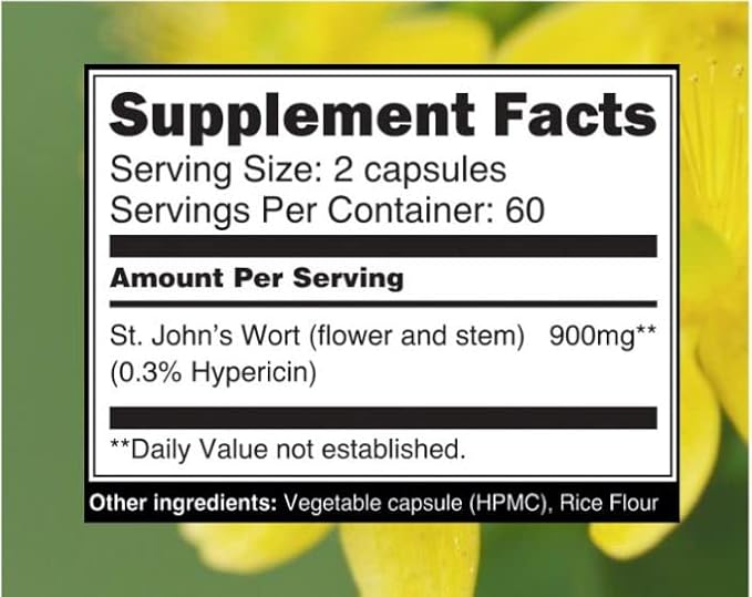 St Johns Wort 900mg-Mood Support Supplement*-Calm Supplements*-120 Vegetable Capsules(2 Month Supply),450mg of Perforatum),0.3%Hypericin per