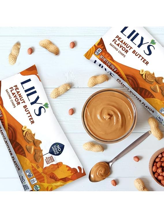 Lily's Peanut Butter Baking Chips by Lilys | Stevia Sweetened, No Added Sugar, Low-Carb, Keto Friendly, Gluten-Free & Non-GMO | 9 ounce 3 Pack