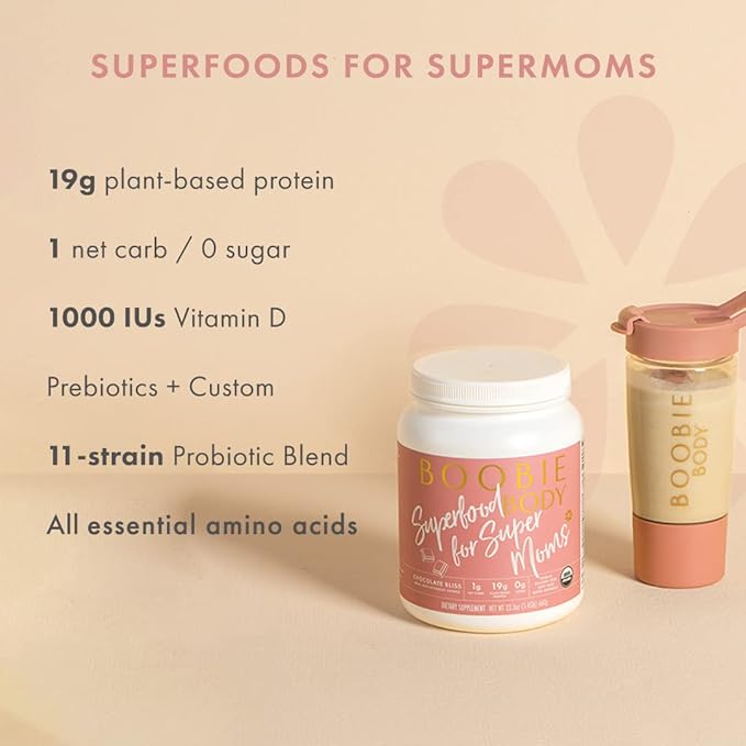 Boobie Body Superfood Protein Meal Replacement Shake, Coffee Caramel Flavor | 19g Protein | Safe For Pregnancy, Lactation, & Motherhood | Organic, Vegan, Zero Sugar, 1 Tub (20 Servings)