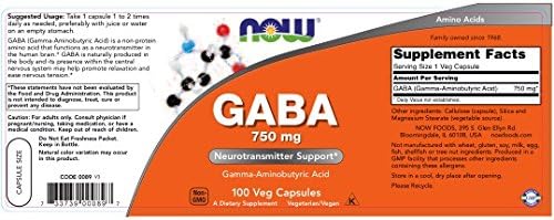 Now Foods GABA 750mg 100 Vcaps