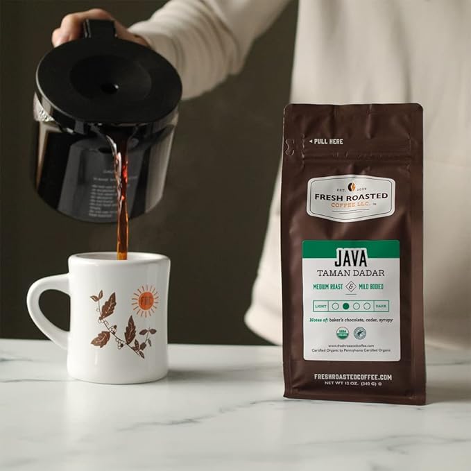 Fresh Roasted Coffee, Organic Java Taman Dadar, 12 oz, Medium Roast, Kosher RFA, Whole Bean