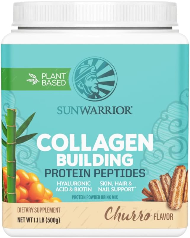 Sunwarrior Vegan Collagen Building Peptides Plant-Based Protein Powder with Hyaluronic Acid & Biotin for Hair Skin Nail Support Non-GMO Dairy Sugar Free Low Carb | Churro Flavored 20 Servings