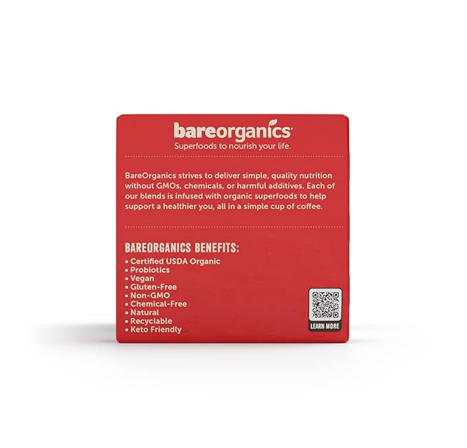 BareOrganics Cardio Care Coffee With Superfoods & Probiotics | Keurig K-Cup Compatible Coffee Pods | USDA Certified Organic, Vegan, Non-GMO & Recyclable 72ct