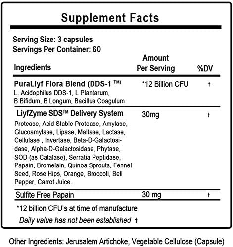PuraDyme PuraLiyf Digestive Enzymes with Probiotics 180 Capsules