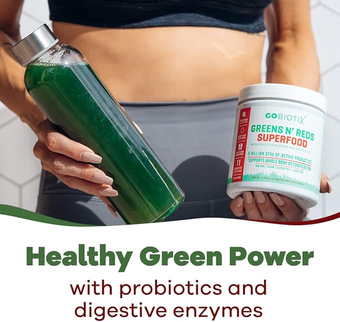 GOBIOTIX Super Greens and Reds Powder - Red and Green Superfood - Probiotic Supplement - Digestive Enzymes and Beet Root Powder - Organic Whole Foods Dietary Supplement (Pom Raspberry, 2 Pack)