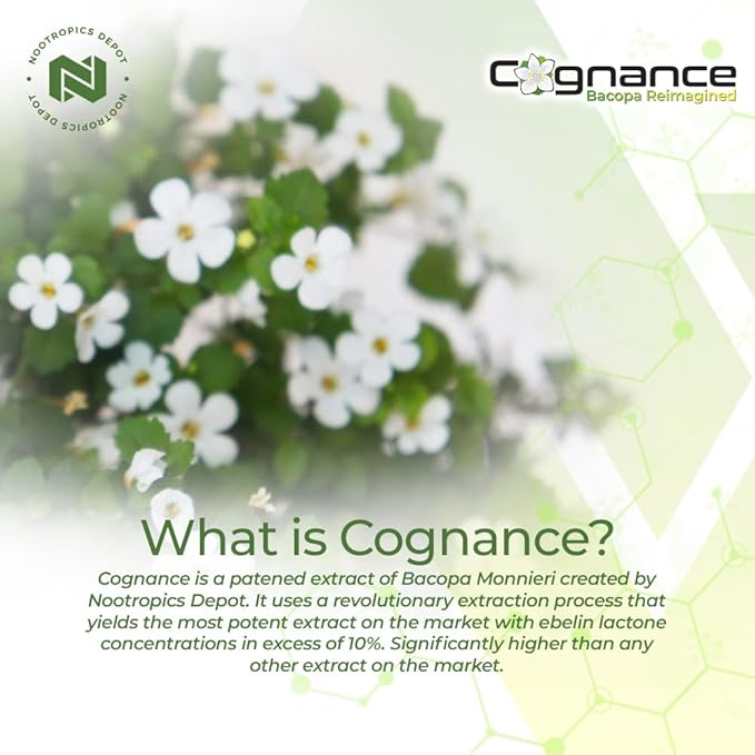 Nootropics Depot Cognance Enhanced Bacopa Capsules 100mg | 10% Ebelin 5-HT2A Activation, 180 Count 1)