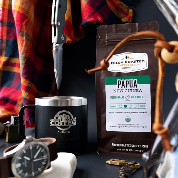Fresh Roasted Coffee, Organic Papua New Guinea, 12 oz, Medium Roast, Kosher, Whole Bean