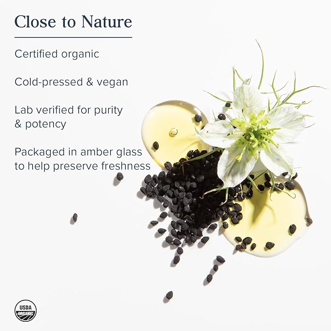 HERITAGE STORE Black Seed Oil, Organic, Cold Pressed Nigella Sativa Supplement with Thymoquinone, Omega 3 6 9, Antioxidant, Immunity, Cholesterol, Digestive, Heart & Join Health Support*, Vegan, 8oz