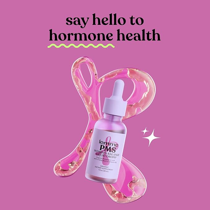 Lemme PMS Hormone Balance for Women Liquid Drops, PMS & Mild Period Cramping Relief, 10-in-1 Herbal Blend with Raspberry Leaf, Dong Quai, Cramp Bark, Reishi & B2, Organic, Sugar-Free, 1 fl oz