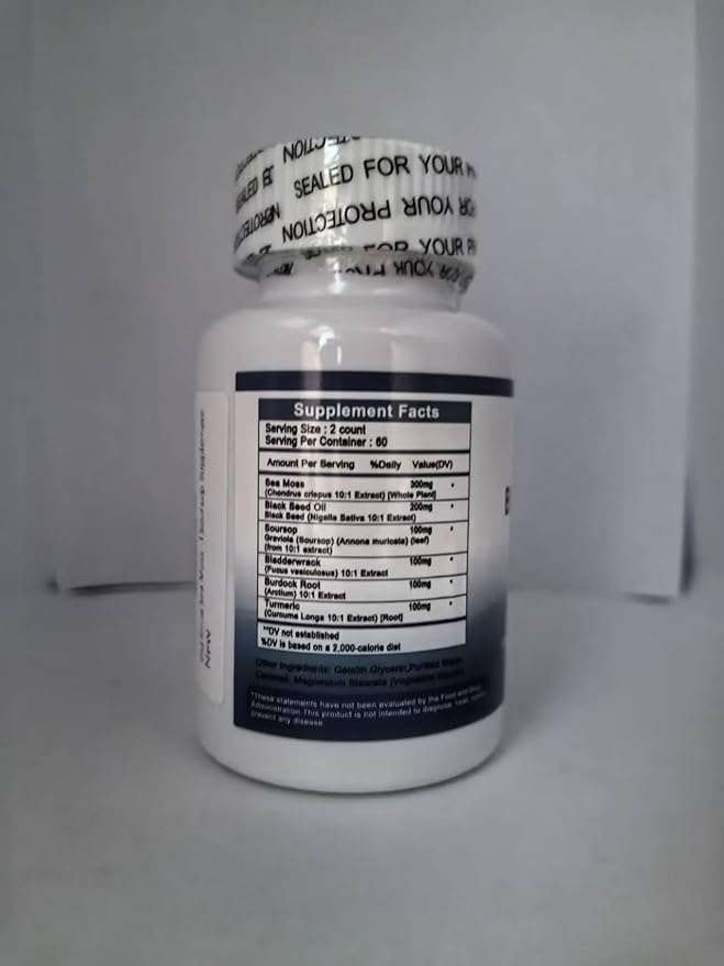 Sea Moss Softgel, Sea Moss Black Seed Oil Soursop Bladderwrack Burdock Turmeric for Cell Regeneration,Detox,Gut,Joint Support,Chew Superfood Seamoss 6X Stronger than Sea Moss Gel,Capsule,Gummy