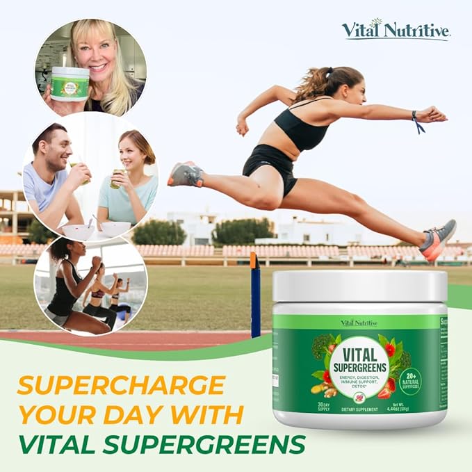 Vital Greens Superfood Powder - Daily Green Drink Powder with Probiotics and Superfoods - Supergreens for Energy Boost, Gut Health, Digestion Support, Plant-Based Nutrition, Vegan Superfoods