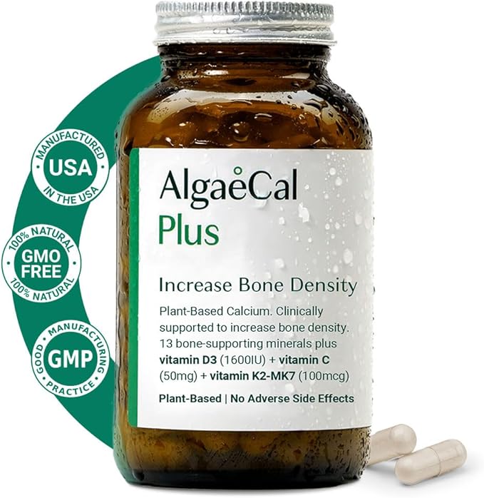 ALGAECAL Plus - Organic Red Algae K2 MK7 MK7 (100mg), (100mg), Vitamin D3 (1600 (1600 IU), (350mg) & 120 Veggie