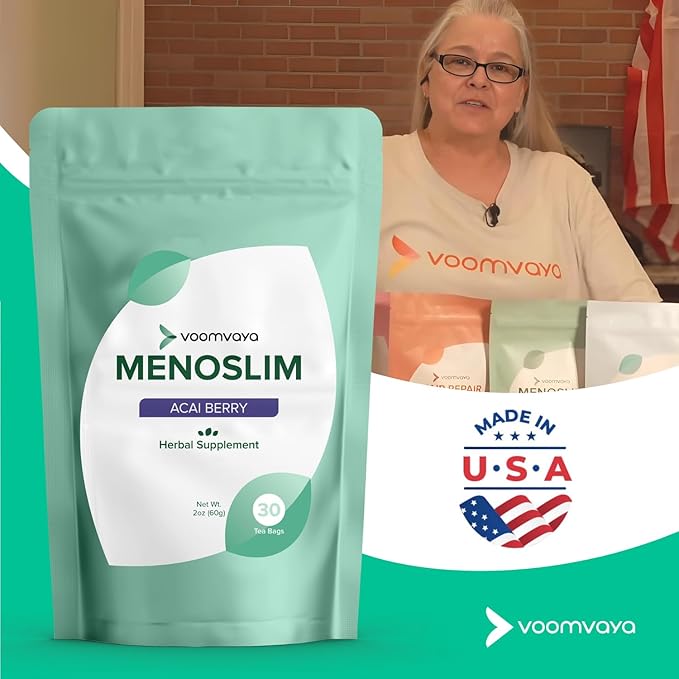 VoomVaya MenoSlim w/Black Cohosh for Menopause - Hormone Balance Supplements for Women - Relief for Bloating, Hot Flashes, Fatigue, Meno-Belly - Apple Cinnamon - 30 Teabags