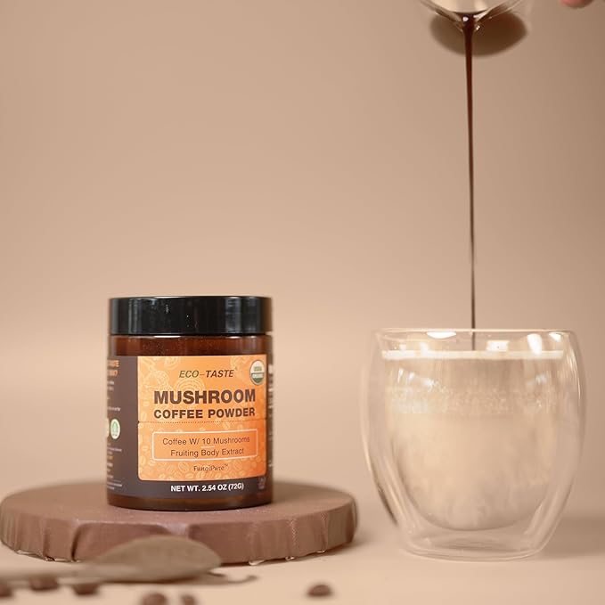 Organic Mushroom Coffee – 30% Beta-Glucans, Arabica Instant Coffee Infused with Fungipure™ Mushrooms - Lions Mane, Reishi, Turkey Tail, 72 Grams - 36 Servings