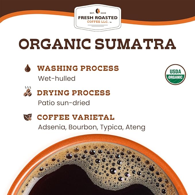 Fresh Roasted Coffee,100% Organic Sumatra | 5 lb (80 oz) | Single Origin | Medium Roast | RFA Kosher | Whole Bean