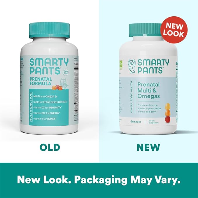 SmartyPants Organic Prenatal Vitamins for Women 3, Vitamin D3, B12, B12, B6, B6, A, 120 Count