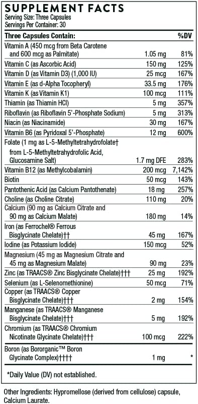 THORNE Basic Prenatal 18 Vitamins 90 Capsules 30 Servings