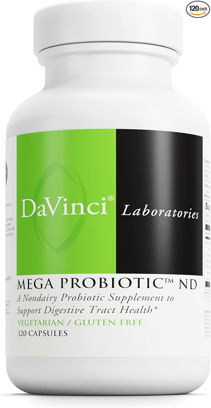 DaVinci Labs Mega Probiotic ND - Non-Dairy Probiotic Supplement Supports Gut, Digestive & Brain Health* - Gut Health Support Supplement with Non-Dairy Complex* - 120 Vegetarian Caps