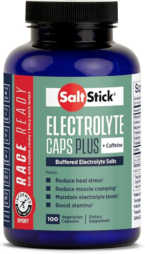 SaltStick Electrolytes with Caffeine - Salt Pills and Electrolytes for Running, Hydration, Leg Cramps Relief, Sports Recovery, Hiking Essentials - Salt, Magnesium, Potassium, Vitamin D3 - 100 Count