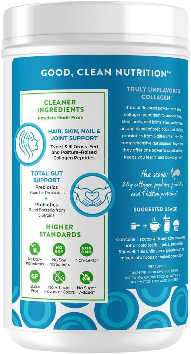 Orgain Collagen Peptides + Probiotics, Unflavored, 1.6 lbs