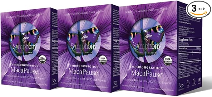 Femmenessence MacaPause – Clinically Proven for Post Menopause, Natural Hormone Balance Supplements for Women, Bone and Heart Health, Symptom Relief, Organic Maca Root Capsules (360)