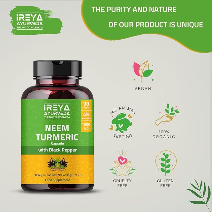 Neem Turmeric Capsules 90 Capsules 1000mg | (90 Capsules)