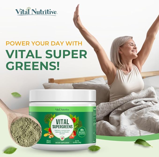 Vital Greens Superfood Powder - Daily Green Drink Powder with Probiotics and Superfoods - Supergreens for Energy Boost, Gut Health, Digestion Support, Plant-Based Nutrition, Vegan Superfoods