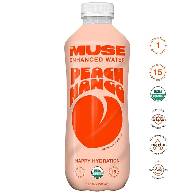 MyMuse Organic Enhanced Flavored Water, Variety Pack, 16.9 Fl Oz Bottle (12 pack), 1G of Sugar, Immune Support with Zinc & Elderberry, Antioxidants Vitamin E, Low Calories, USDA organic, Keto Friendly