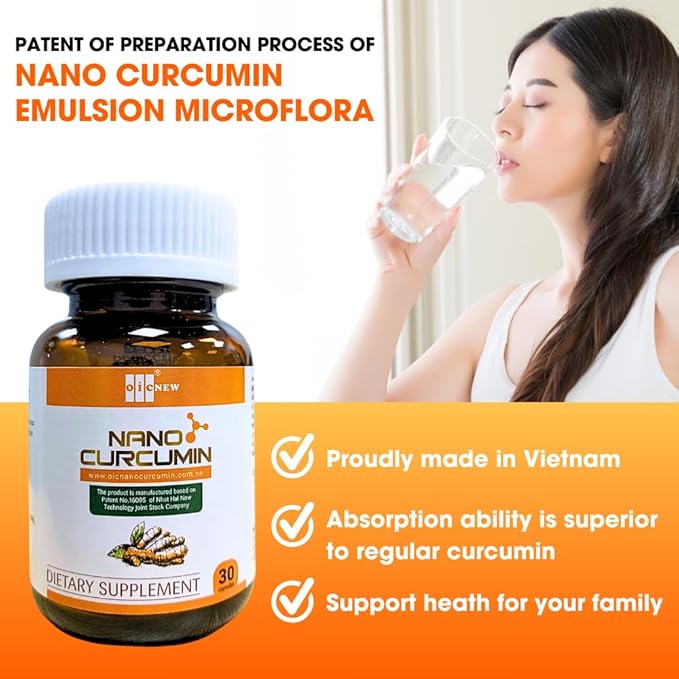 Nano Curcumin - 30 Capsules - Nano Technology Increases Absorption Up to 99.9%, Promotes Digestive System, Relieves Gastric and Beautifies The Skin