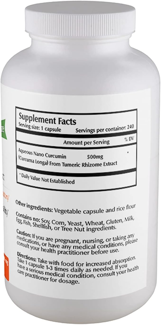 Nano Curcumin Capsules — 500 mg 240 Veggie 8 Months
