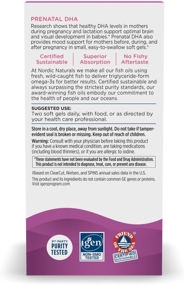 Nordic Naturals Prenatal DHA, Unflavored 180 Soft 830 mg Omega-3 + 400 IU D3 - 90 Servings