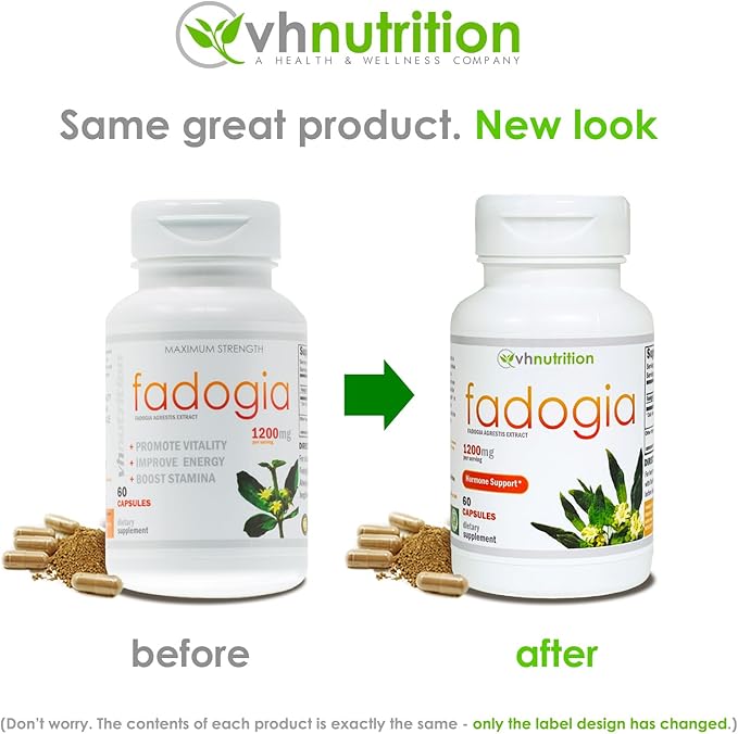 VH Nutrition FADOGIA AGRESTIS | 1200mg Per Serving | Men's Hormonal Support* | Natural Vitality and Energy Boost | Supports Physical Endurance and Overall Well-Being | 60 Capsules