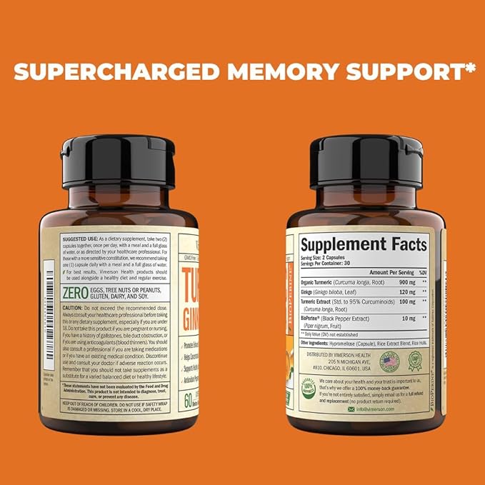 Turmeric Curcumin & Ginkgo Biloba Supplements 2 Pack