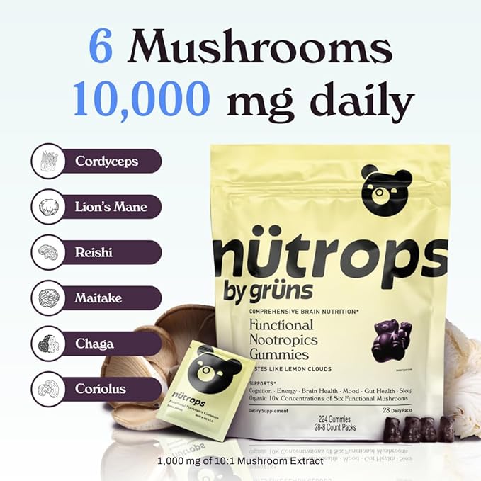 Gruns Nutrops Functional Nootropics Mushroom Gummies,