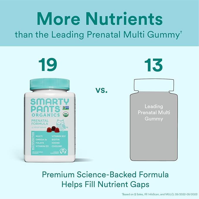 SmartyPants Organic Prenatal Vitamins for Women, 3 (ALA), D3, C, B12, B6, B6, Vitamin K2 & 180 Count (45 Day