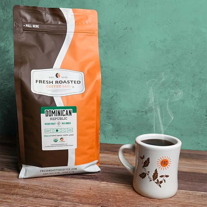 Fresh Roasted Coffee, Direct Trade Organic Dominican Republic, 5 lb, Medium Roast, Kosher, Whole Bean