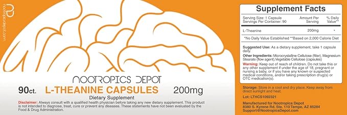 Nootropics Depot L-Theanine Capsules 200mg (90 Count)