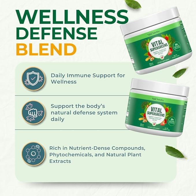 Vital Greens Superfood Powder - Daily Green Drink Powder with Probiotics and Superfoods - Supergreens for Energy Boost, Gut Health, Digestion Support, Plant-Based Nutrition, Vegan Superfoods