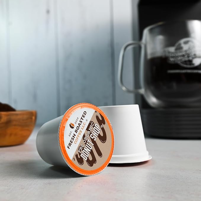 Fresh Roasted Coffee, Organic Donut Shop, Medium Roast, 24 Pods for K-Cup Brewers