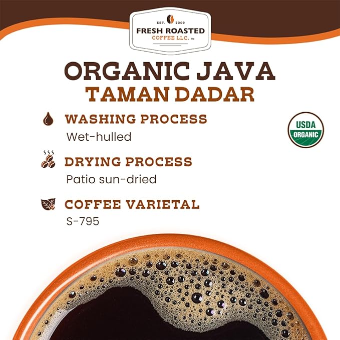 Fresh Roasted Coffee, Organic Java Taman Dadar, 5 lb (80 oz), Medium Roast, Kosher RFA, Whole Bean
